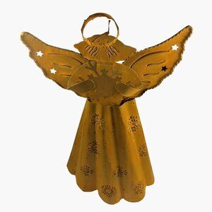 Rustic Angel Luminary Centerpiece Rusted Metal Goth Tall Candle Holder 15 inch
